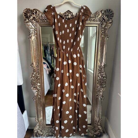 Free People Ultraviolet Maxi Dress Brown Polka Dot Oak Combo Size Medium - Picture 5 of 7